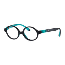 Load image into Gallery viewer, Indii Kids Eyewear IN34 frame in Black/Turquoise quarter view