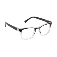Load image into Gallery viewer, Peepers Readers Strut frame in Black/Clear angled view