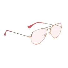 Load image into Gallery viewer, Caddis Mabuhay Reading Glasses in polished gold frame and light rose lenses angled view
