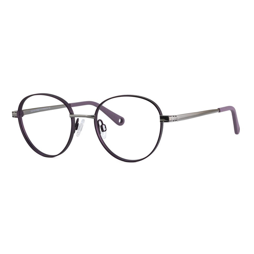 Indii Kids Eyewear IN22 frame in Grape/Gunmetal quarter view