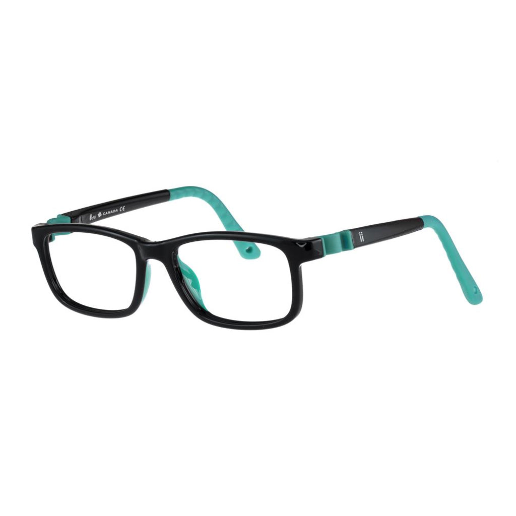 Indii Kids Eyewear IN30 frame in Black/Turquoise quarter view