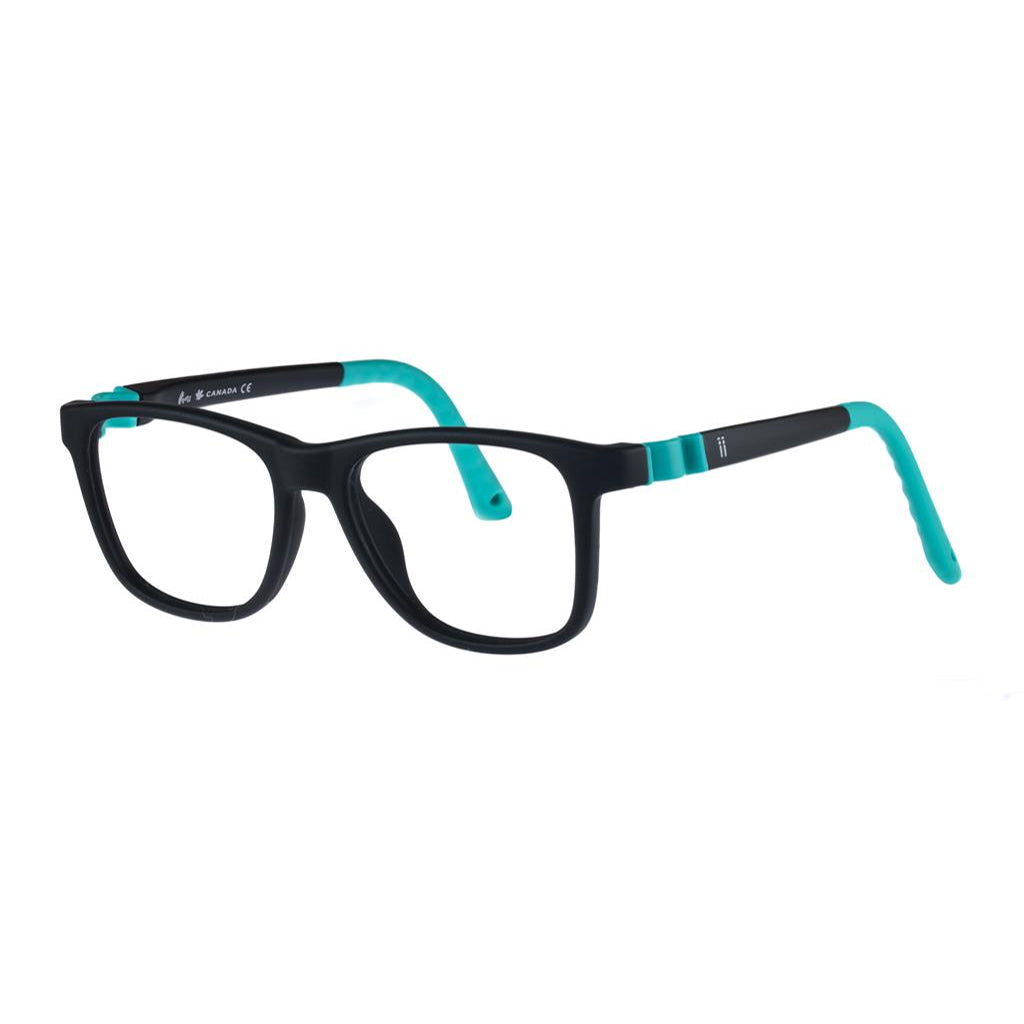 Indii Kids Eyewear IN31 frame in Black/Turquoise quarter view