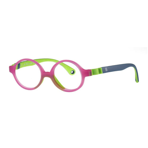 Indii Kids Eyewear IN34 frame in Crystal Raspberry/Green quarter view