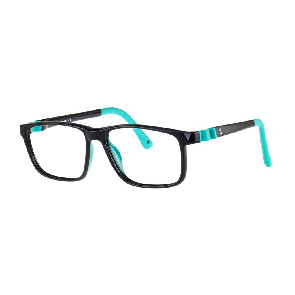Indii Kids Eyewear IN35 frame in Black/Turquoise quarter view
