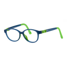 Load image into Gallery viewer, Indii Kids Eyewear IN36 frame in Light Blue/Green quarter view
