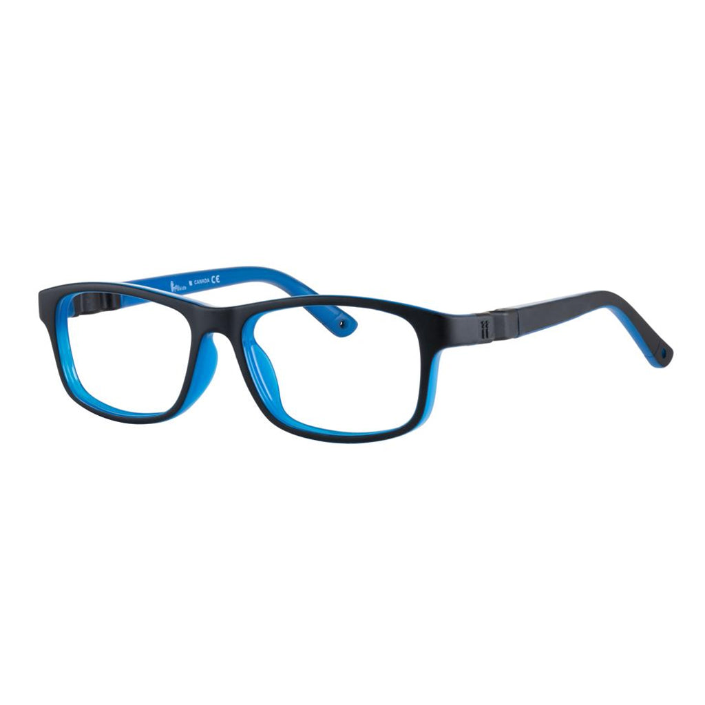 Indii Kids Eyewear IN45 frame in Matte Black/Blue quarter view