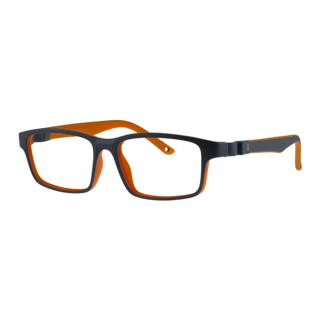 Indii Kids Eyewear IN57 frame in Matte Grey/Orange quarter view
