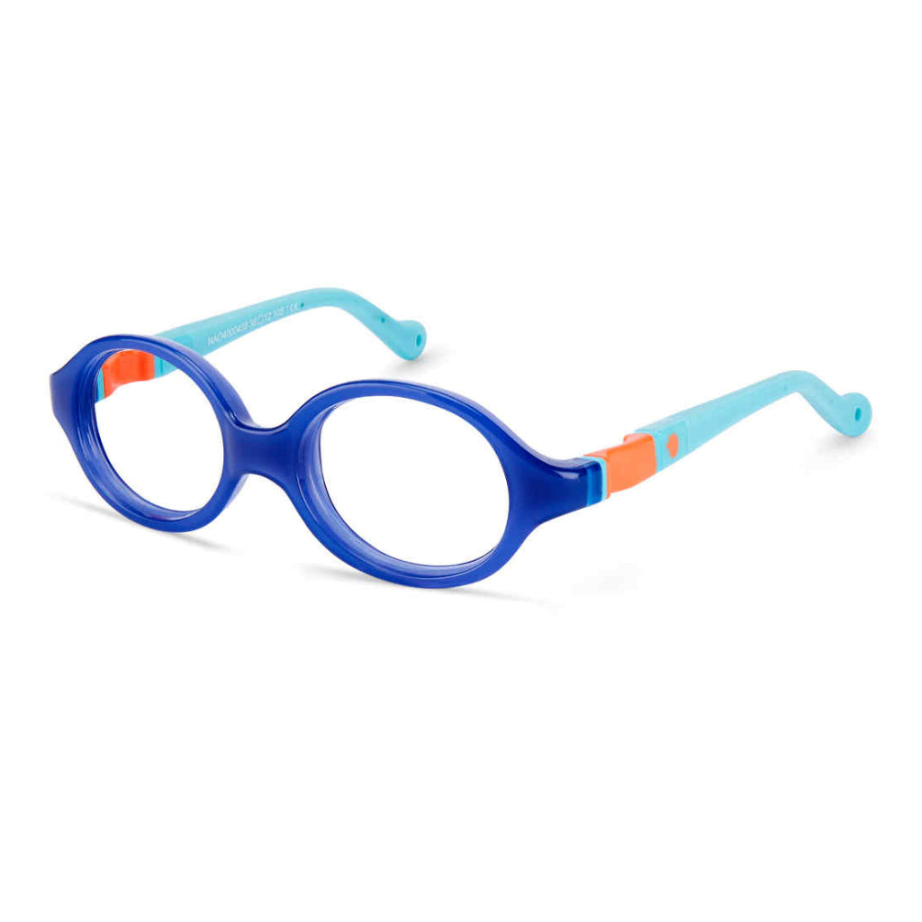 Nano Baby Bunny frame in Navy Orange Blue angled view