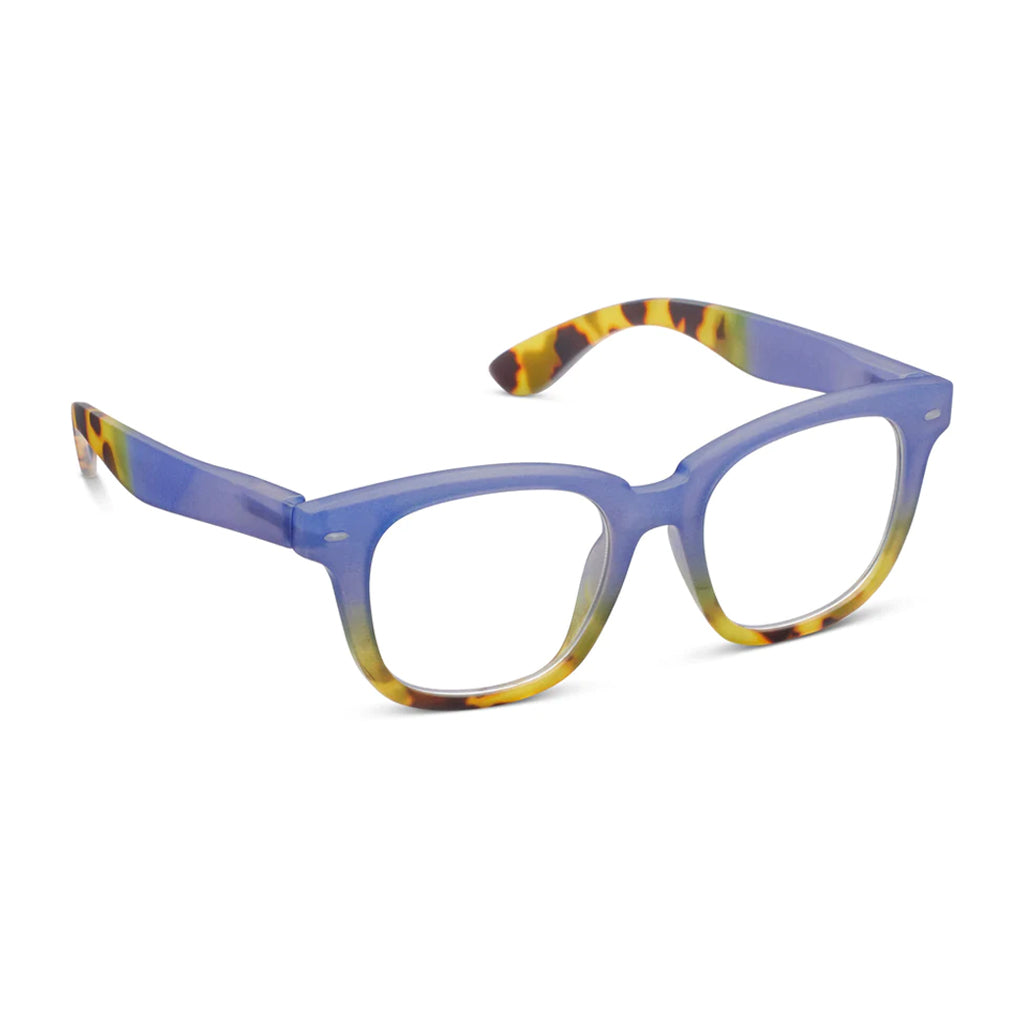 Peepers Readers Hidden Gem frame in Blue Tokyo Tortoise angled view