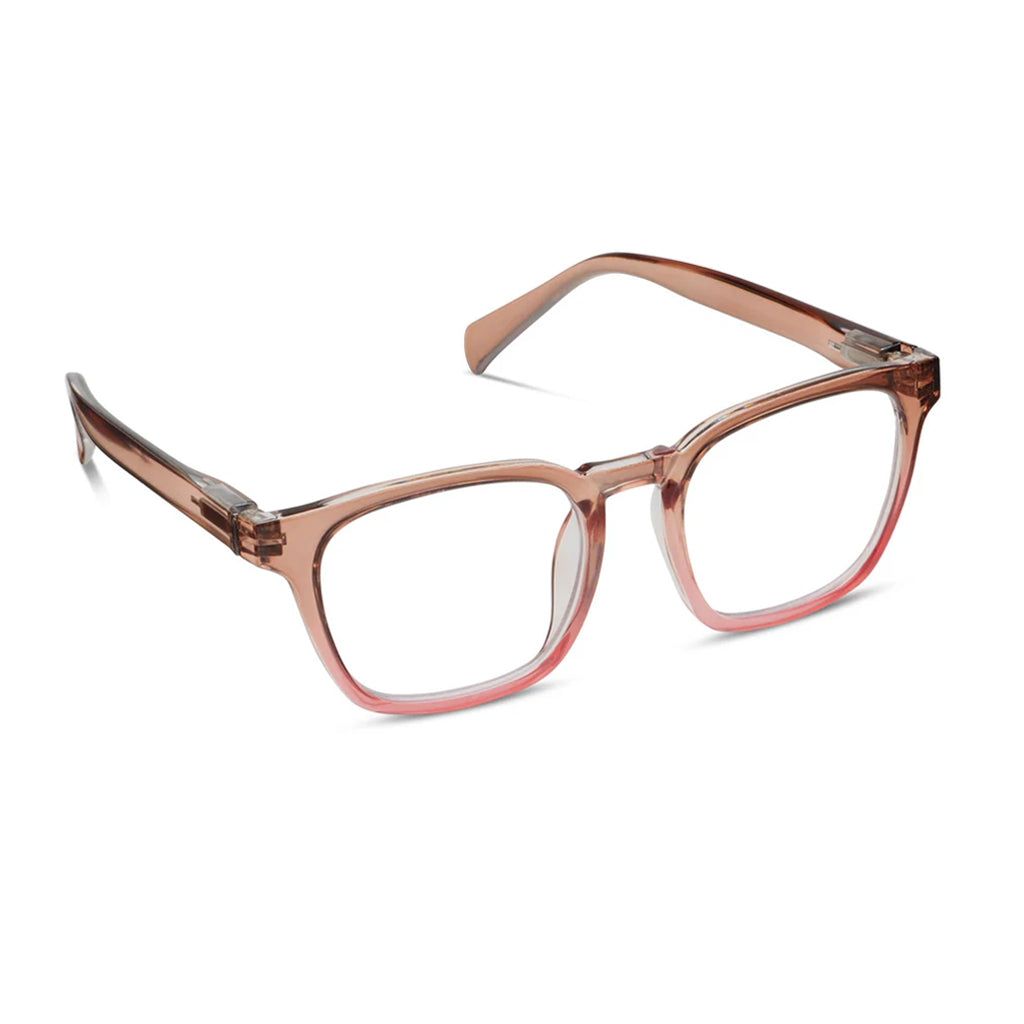 Peepers Readers Latte frame in Tan/Coral angled view