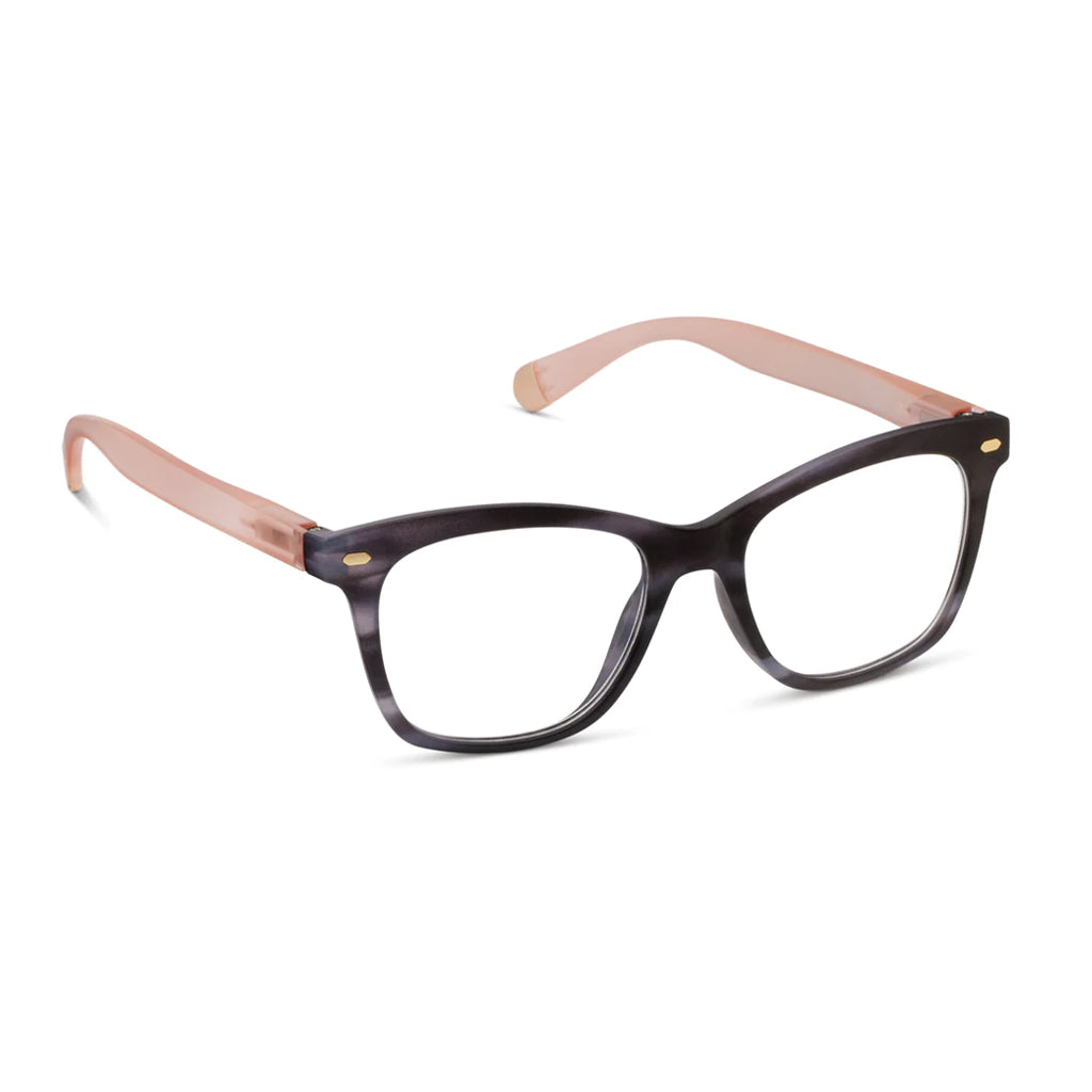 Peepers Readers Sinclair frame in Charcoal Horn/Blush angled view