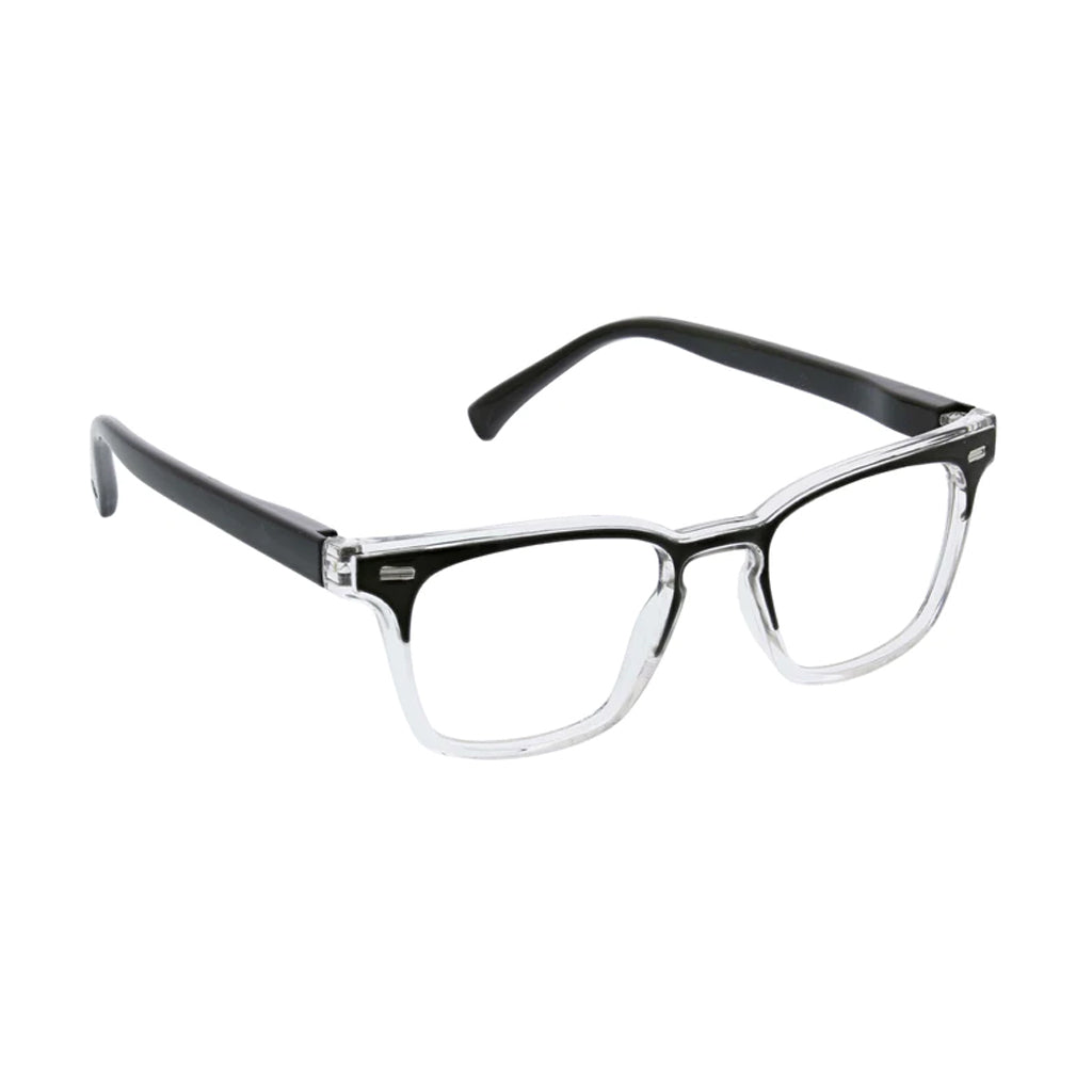 Peepers Readers Strut frame in Black/Clear angled view