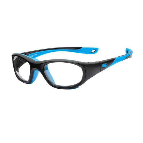 Liberty Sport Rec Specs Impact RS-40 frame in Matte Black/Cyan angled view