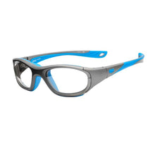 Load image into Gallery viewer, Liberty Sport Rec Specs Impact RS-40 frame in Matte Grey/Cyan angled view
