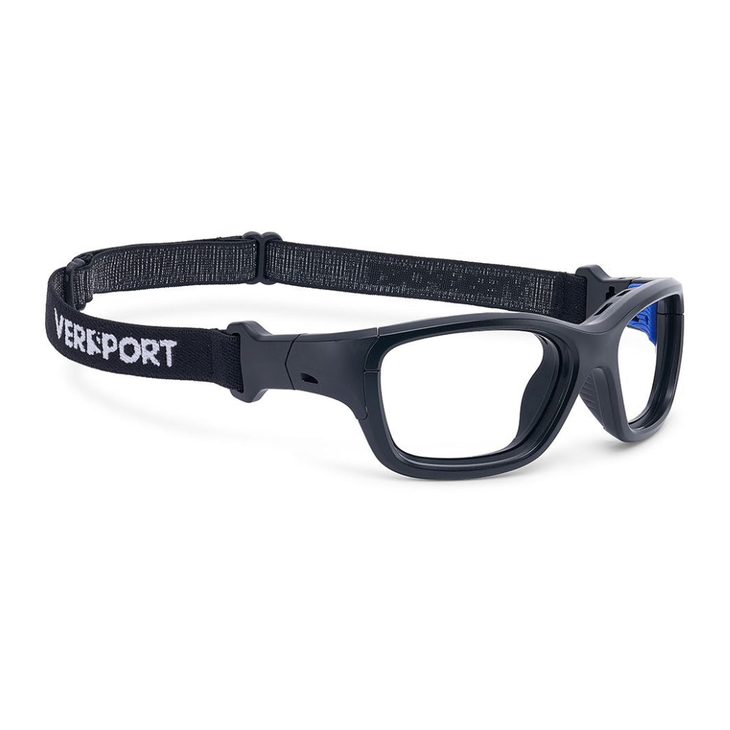 Versport Ares Matte Black Blue frame with strap angled view