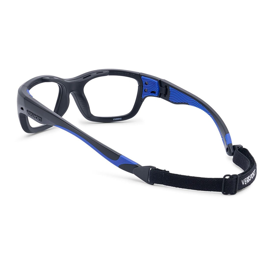 Versport Ares Matte Black Blue frame with strap rear angled view