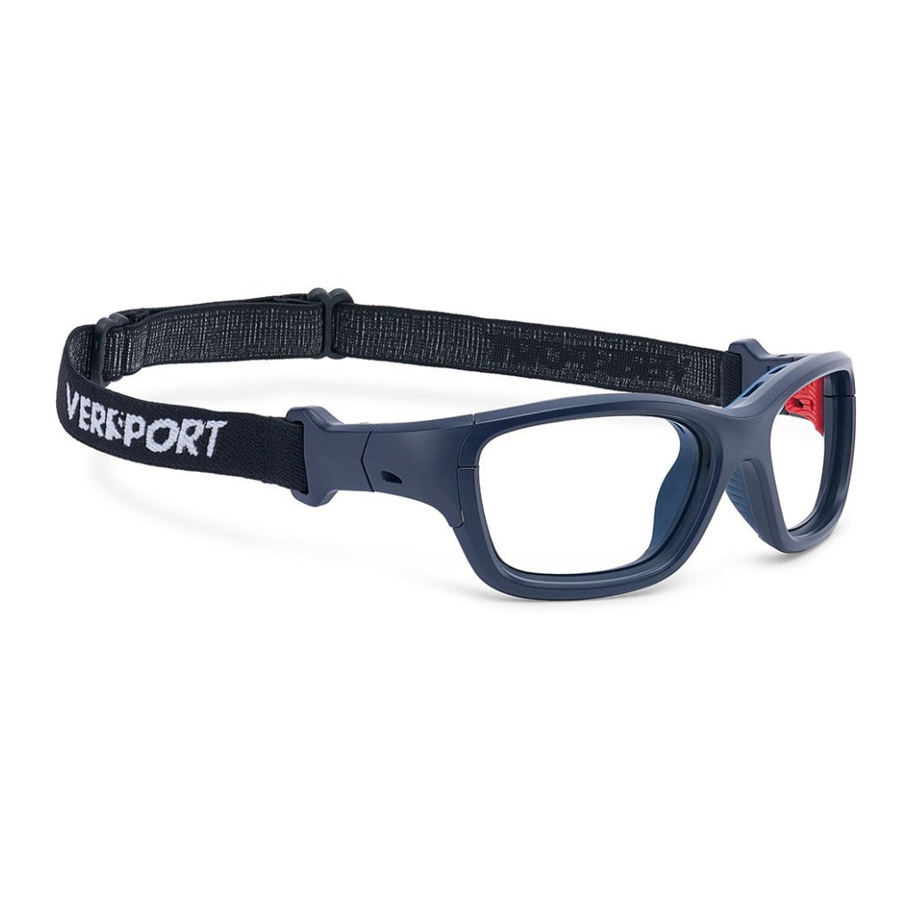 Versport Ares Matte Navy Red frame with strap angled view
