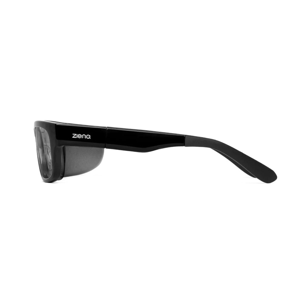 Ziena Kai in Glossy Black Frame with Black Eyecup and Clear Lens side view