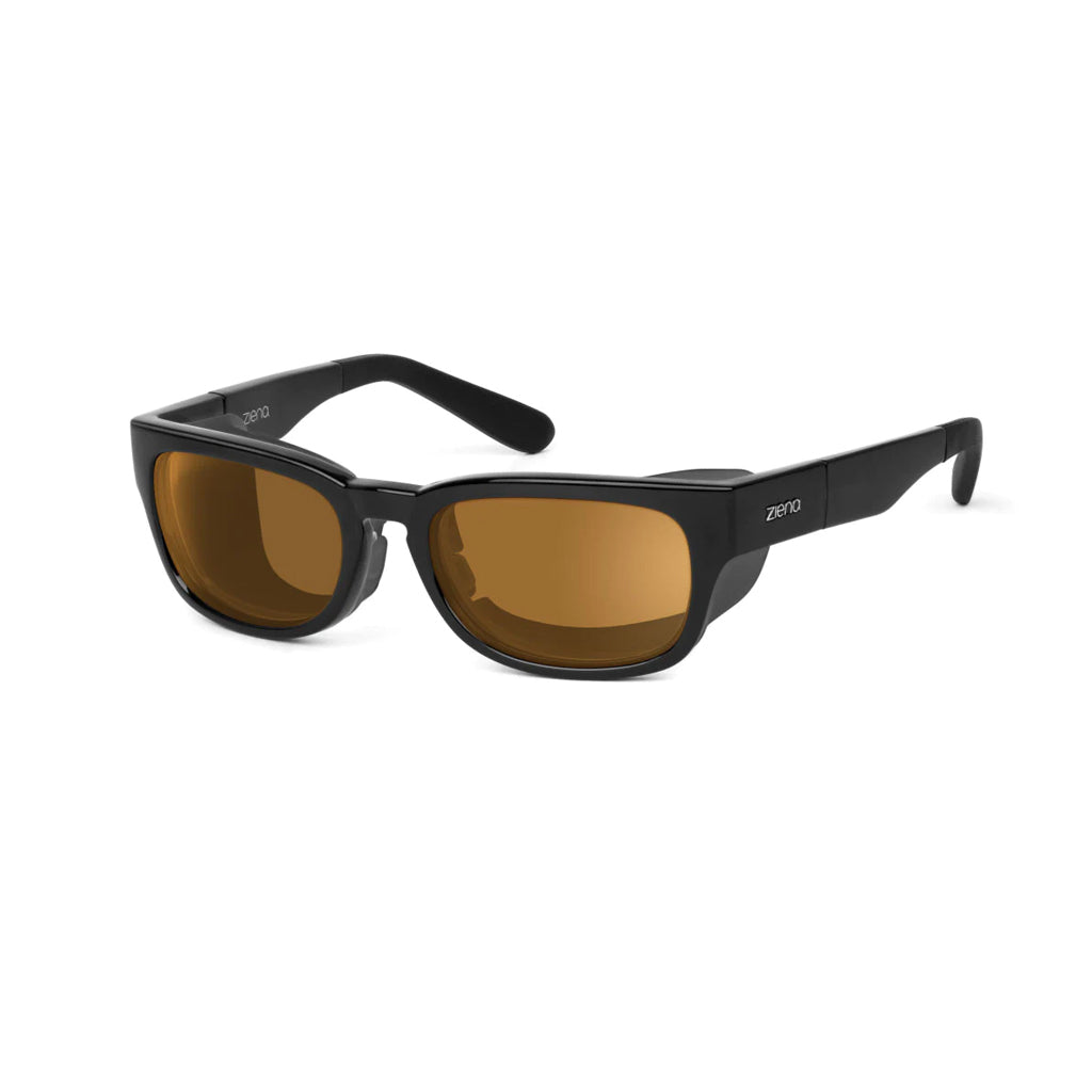 Ziena Kai in Glossy Black Frame with Black Eyecup and Copper Lens front view