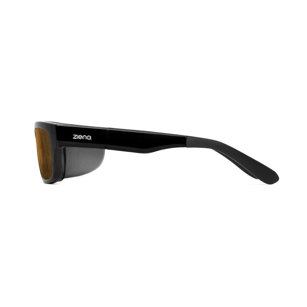Ziena Kai in Glossy Black Frame with Black Eyecup and Copper Lens side view