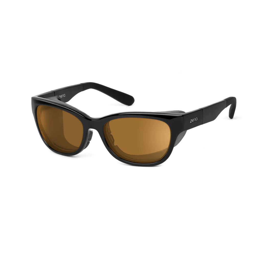Ziena Marina in Glossy Black Frame with Black Eyecup and Copper Lens front view