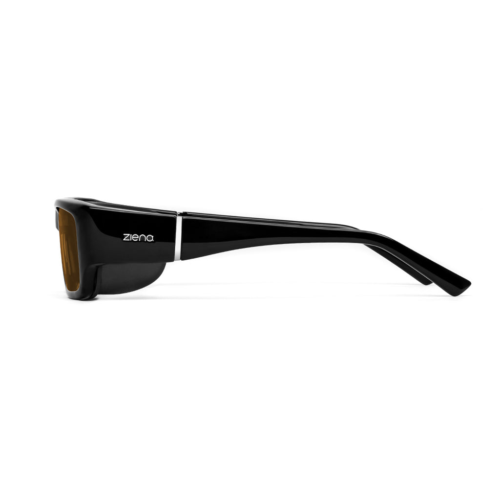 Ziena Nereus in Glossy Black Frame with Black Eyecup and Copper Lens side view