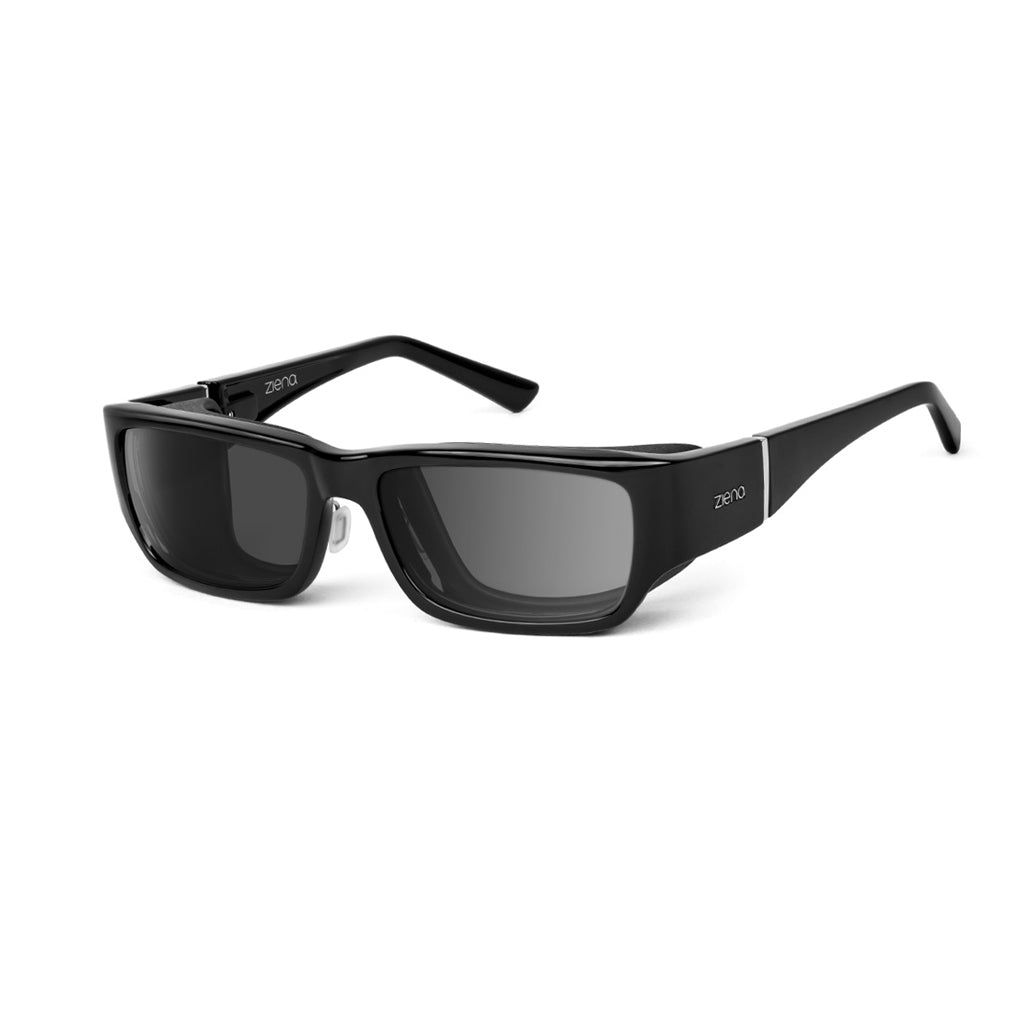 Ziena Nereus in Glossy Black Frame with Black Eyecup and Polarized Grey Lens profile view