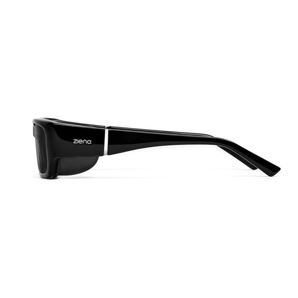 Ziena Nereus in Glossy Black Frame with Black Eyecup and Polarized Grey Lens side view