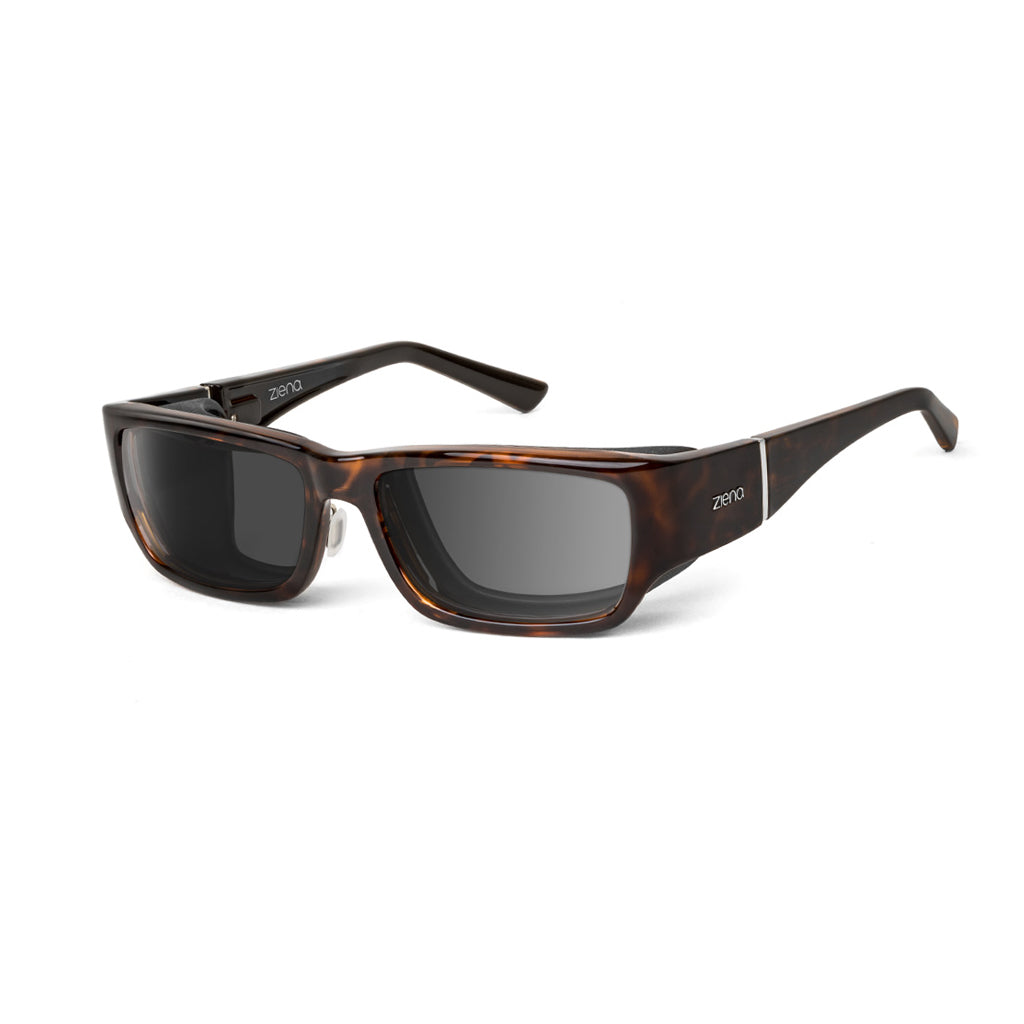 Ziena Nereus in Tortoise Frame with Black Eyecup and Polarized Grey Lens profile view