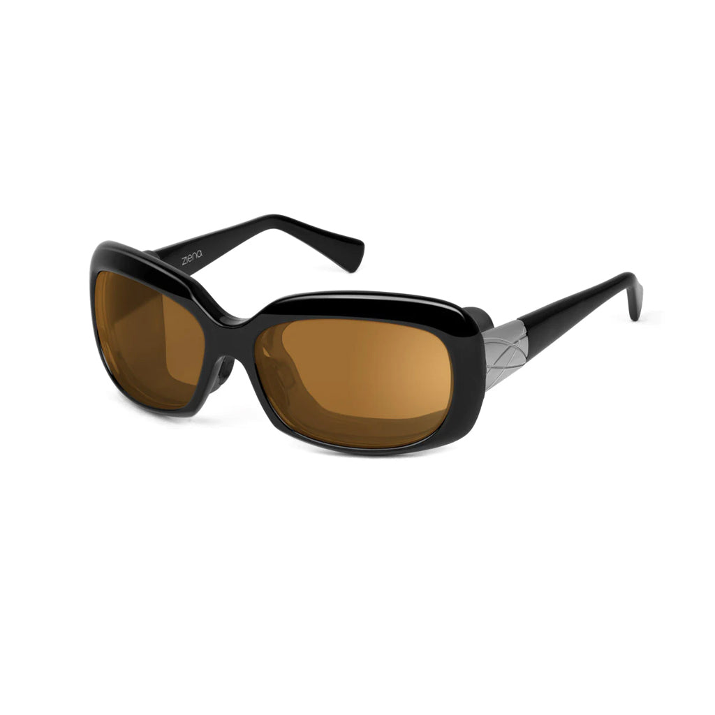 Ziena Oasis in Glossy Black Frame with Black Eyecup and Copper Lens profile view