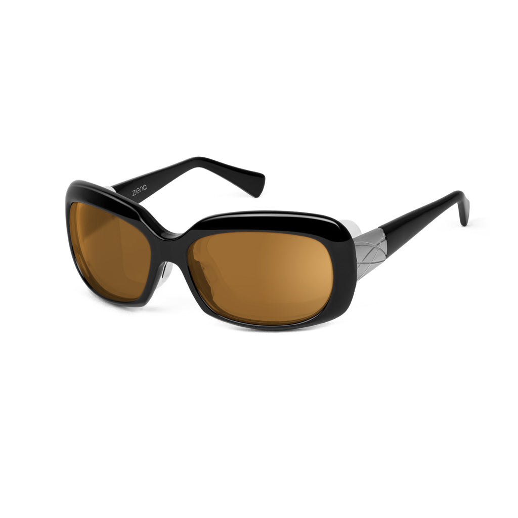 Ziena Oasis in Glossy Black Frame with Frost Eyecup and Copper Lens profile view