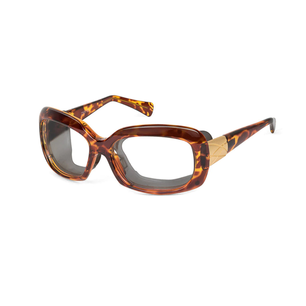 Ziena Oasis – Tortoise Frame with Black Eyecup and Clear Lens profile view