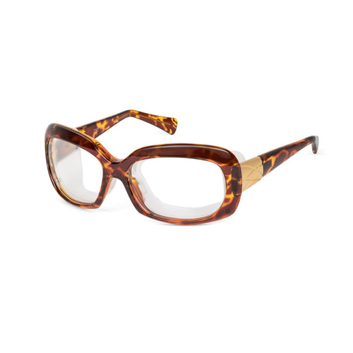 Ziena Oasis – Tortoise Frame with Frost Eyecup and Clear Lens profile view