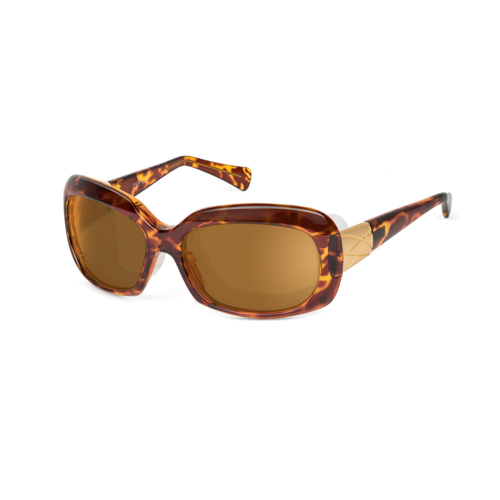 Ziena Oasis – Tortoise Frame with Frost Eyecup and Copper Lens profile view