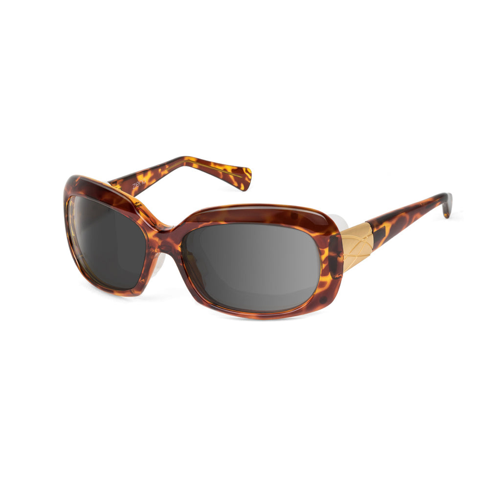 Ziena Oasis – Tortoise Frame with Frost Eyecup and Grey Lens profile view