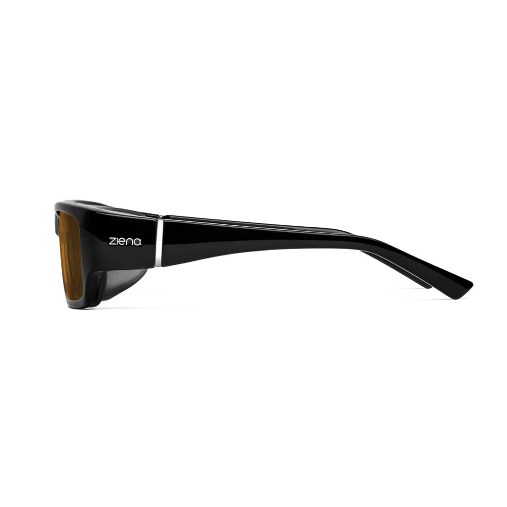 Ziena Seacrest in Glossy Black Frame with Black Eyecup and Copper Lens side view