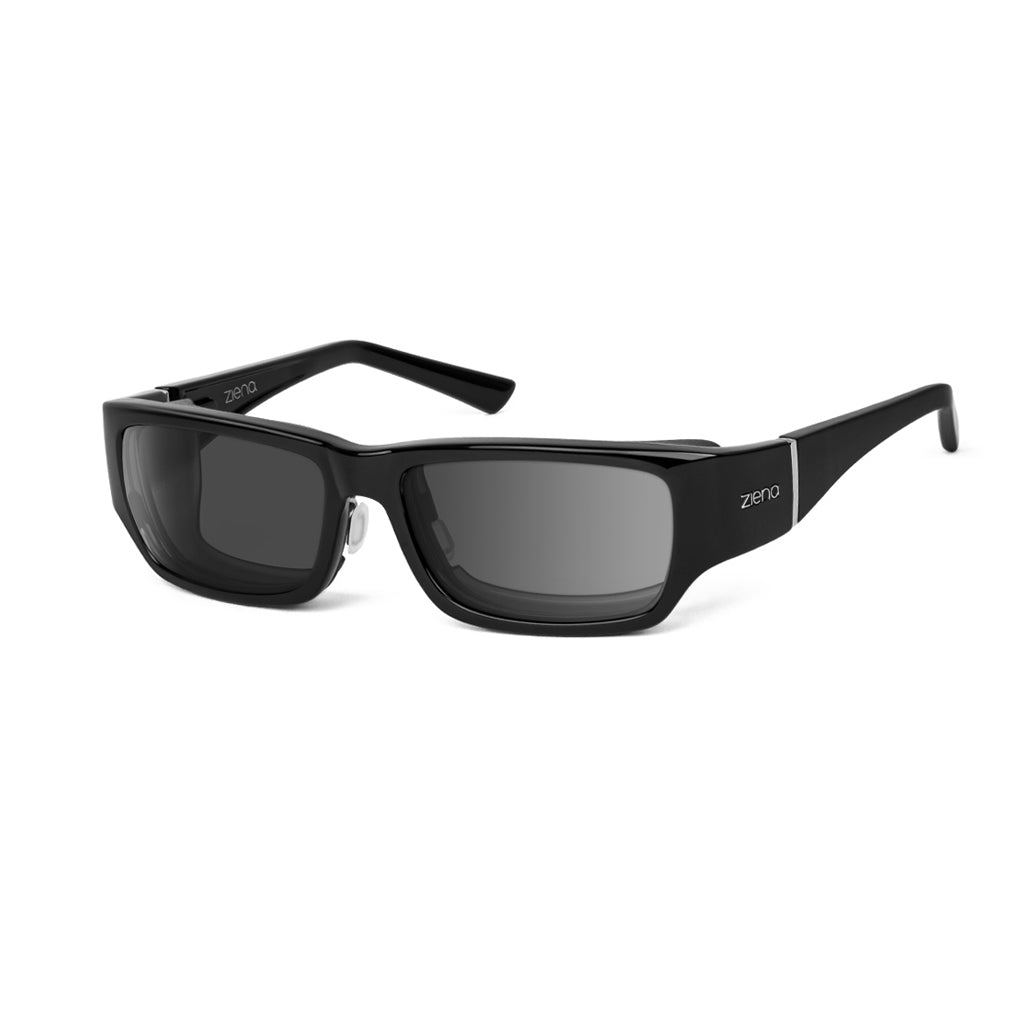 Ziena Seacrest in Glossy Black Frame with Black Eyecup and Polarized Grey Lens profile view