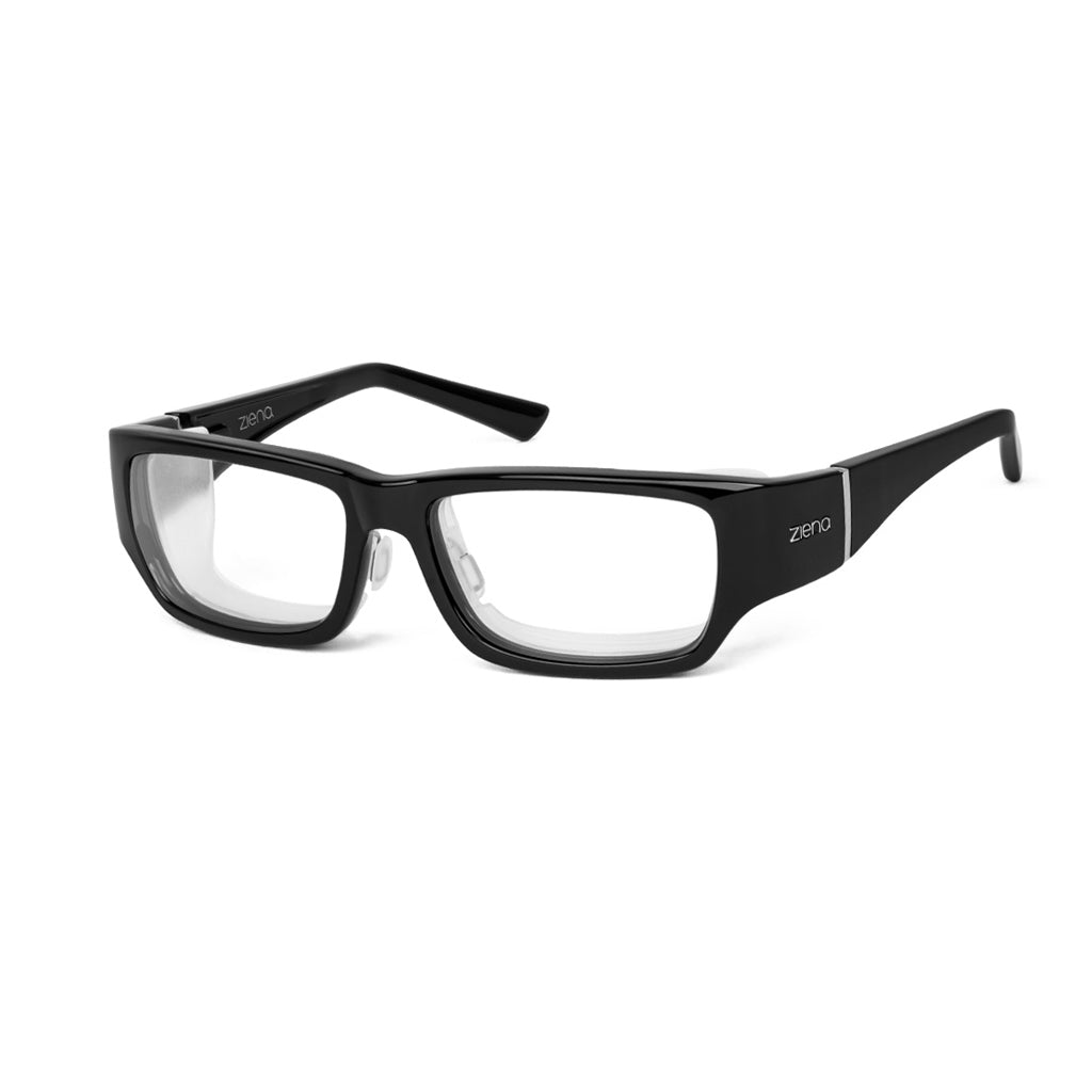 Ziena Seacrest in Glossy Black Frame with Frost Eyecup and Clear Lens profile view