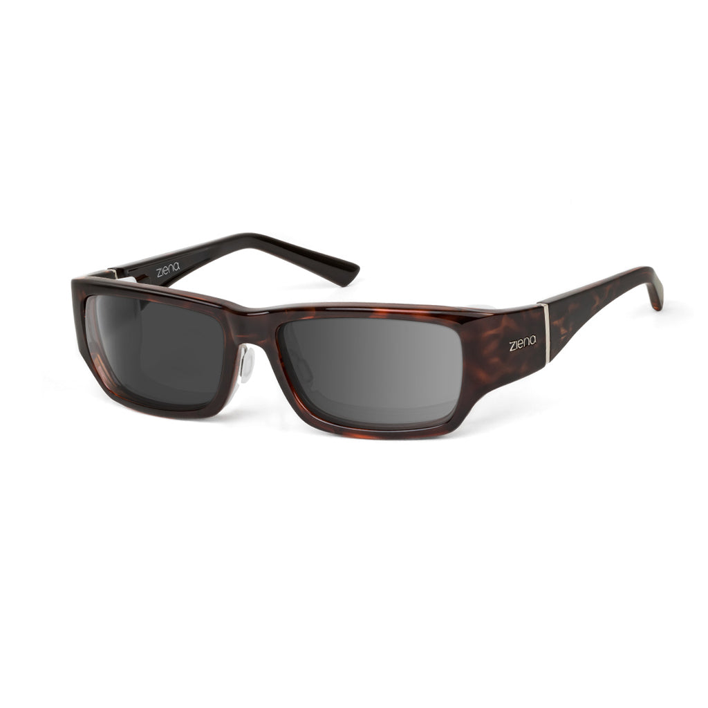 Ziena Seacrest in Tortoise Frame with Frost Eyecup and Polarized Grey Lens profile view