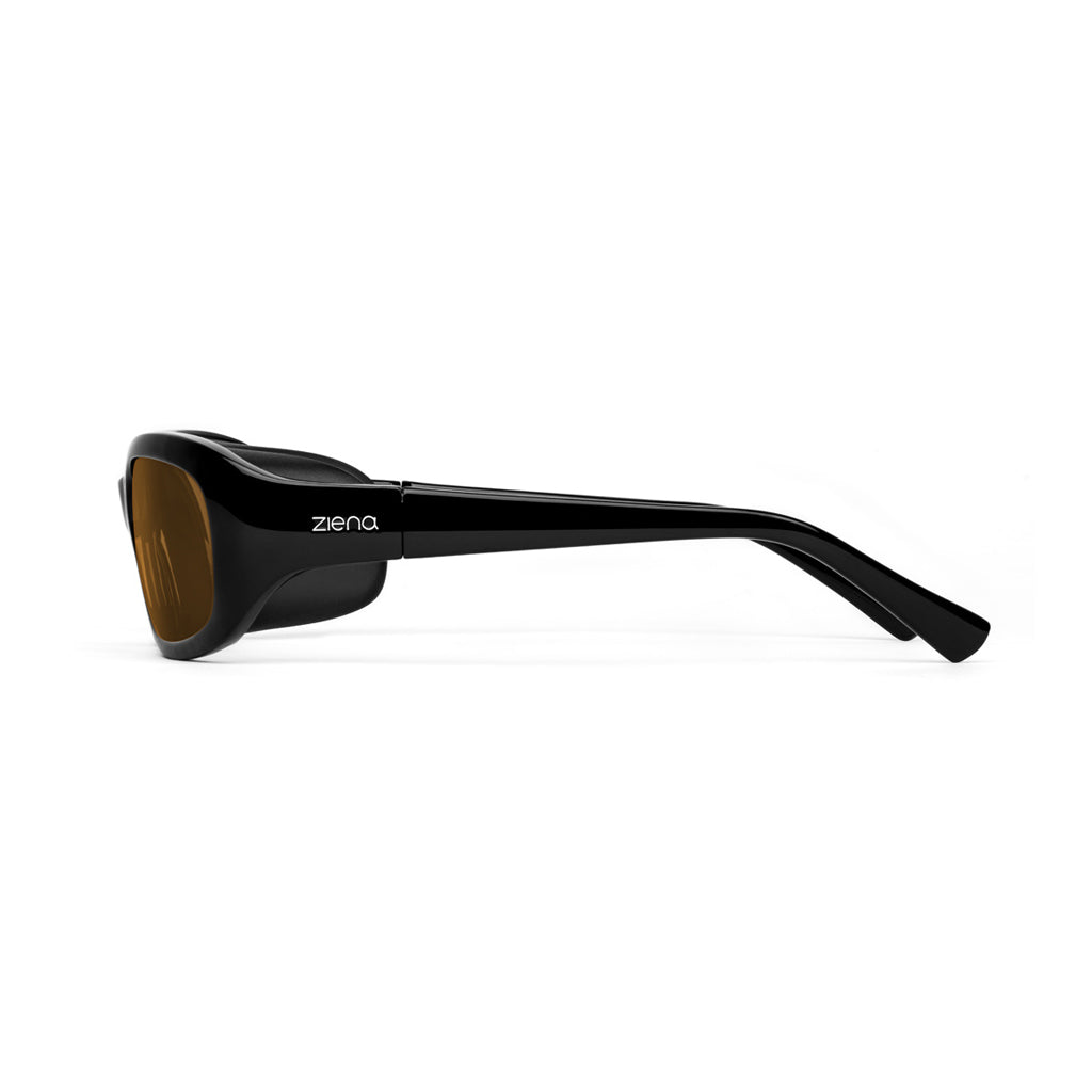 Ziena Verona in Glossy Black Frame with Black Eyecup and Copper Lens side view