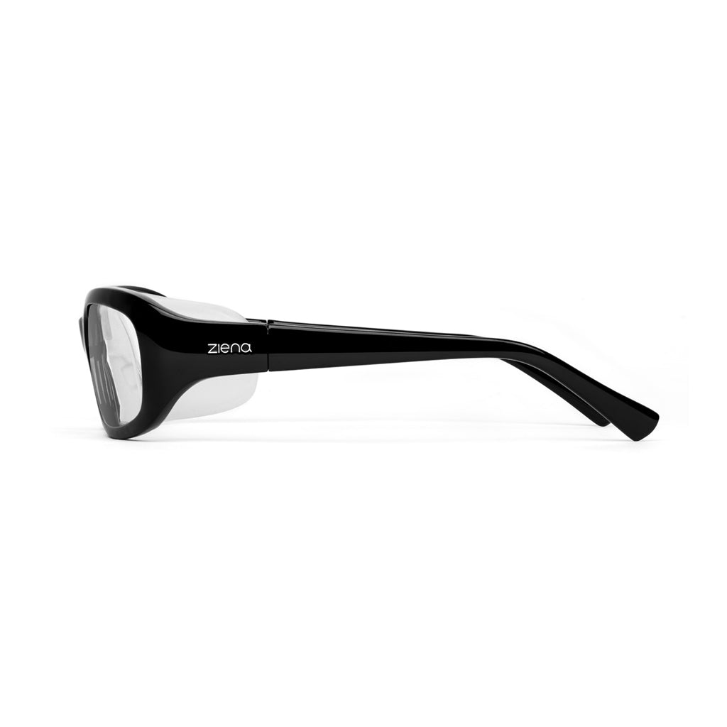 Ziena Verona in Glossy Black Frame with Frost Eyecup and Clear Lens side view