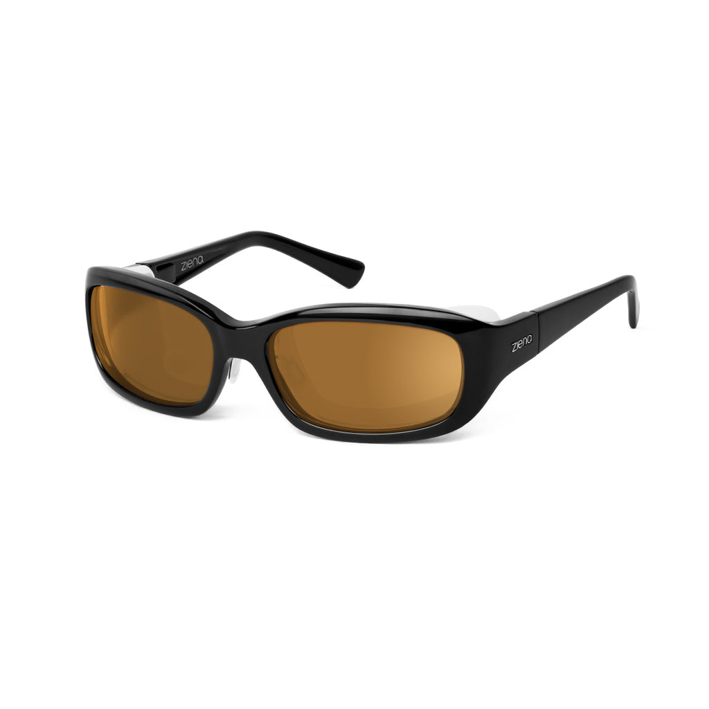 Ziena Verona in Glossy Black Frame with Frost Eyecup and Copper Lens profile view