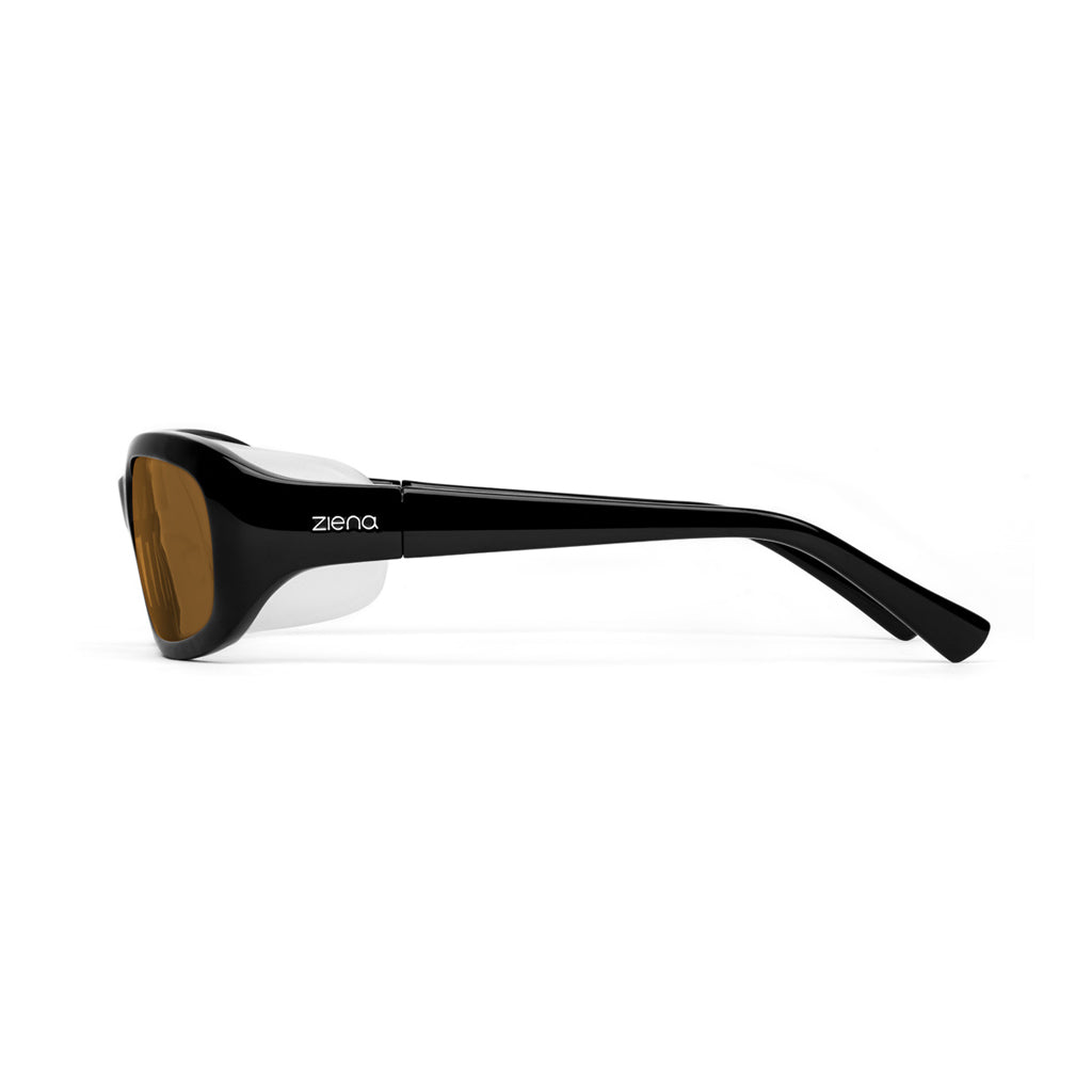 Ziena Verona in Glossy Black Frame with Frost Eyecup and Copper Lens side view