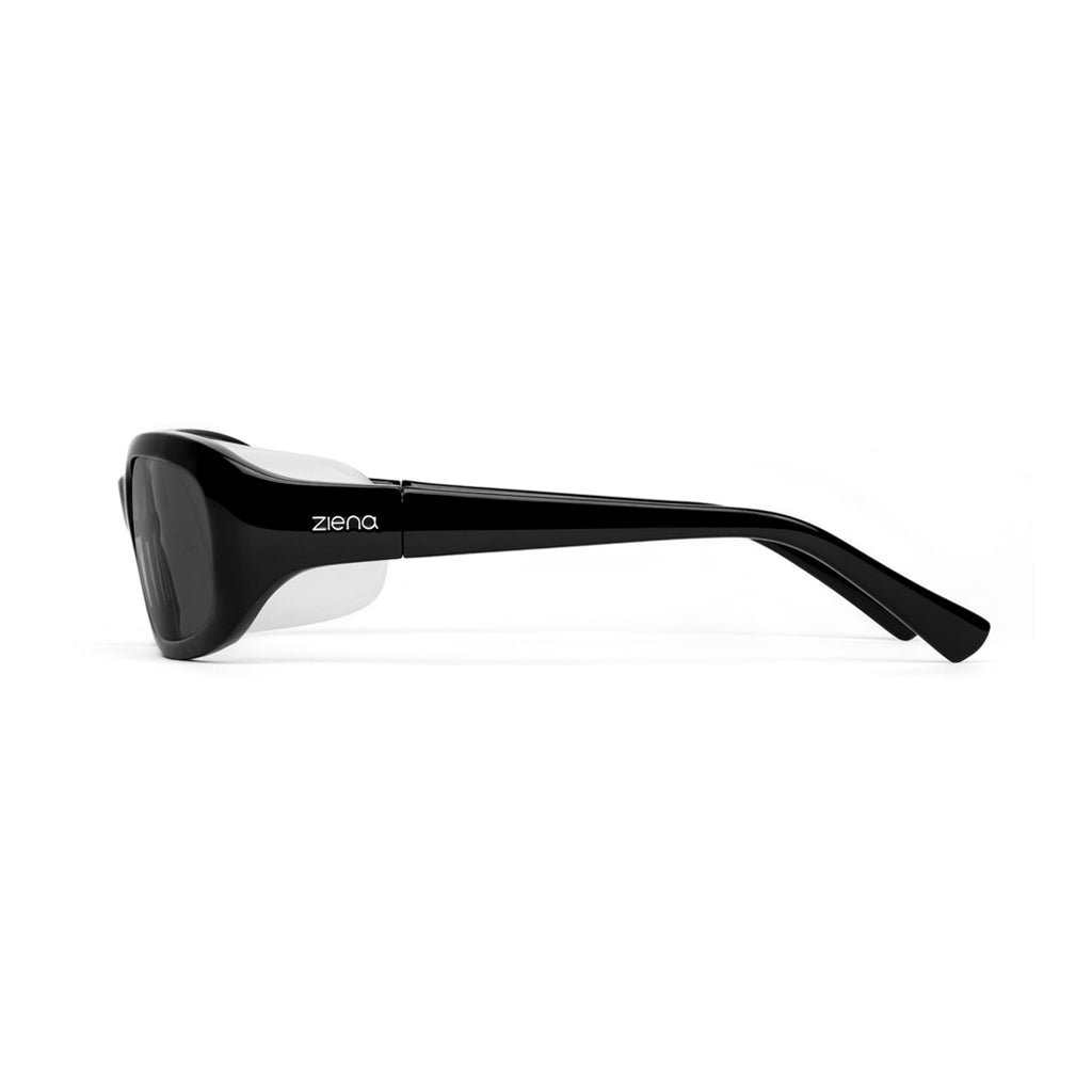Ziena Verona in Glossy Black Frame with Frost Eyecup and Grey Lens side view