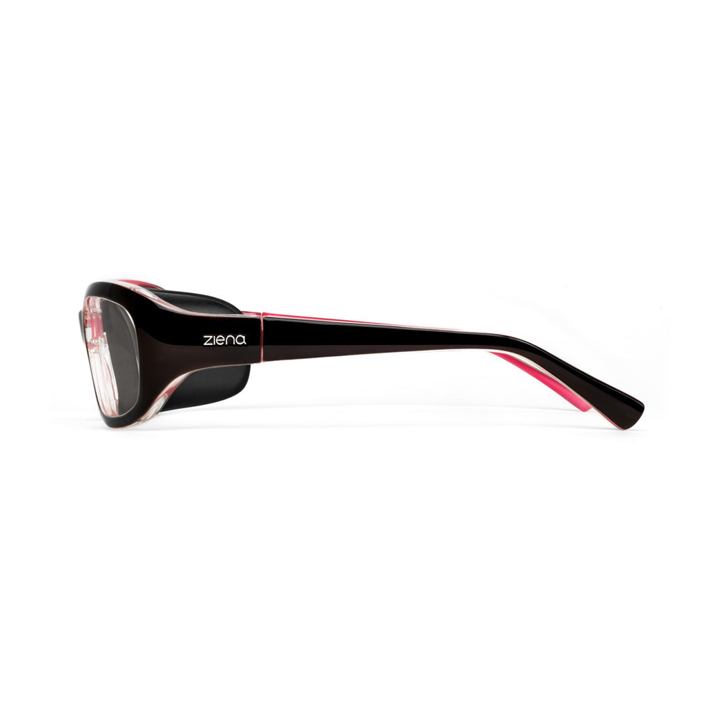 Ziena Verona in Rose Frame with Black Eyecup and Clear Lens side view