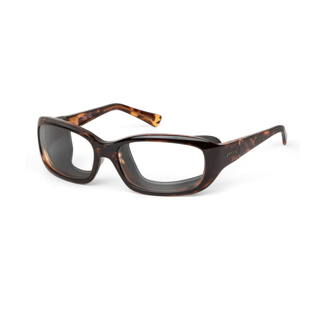 Ziena Verona in Tortoise Frame with Black Eyecup and Clear Lens profile view