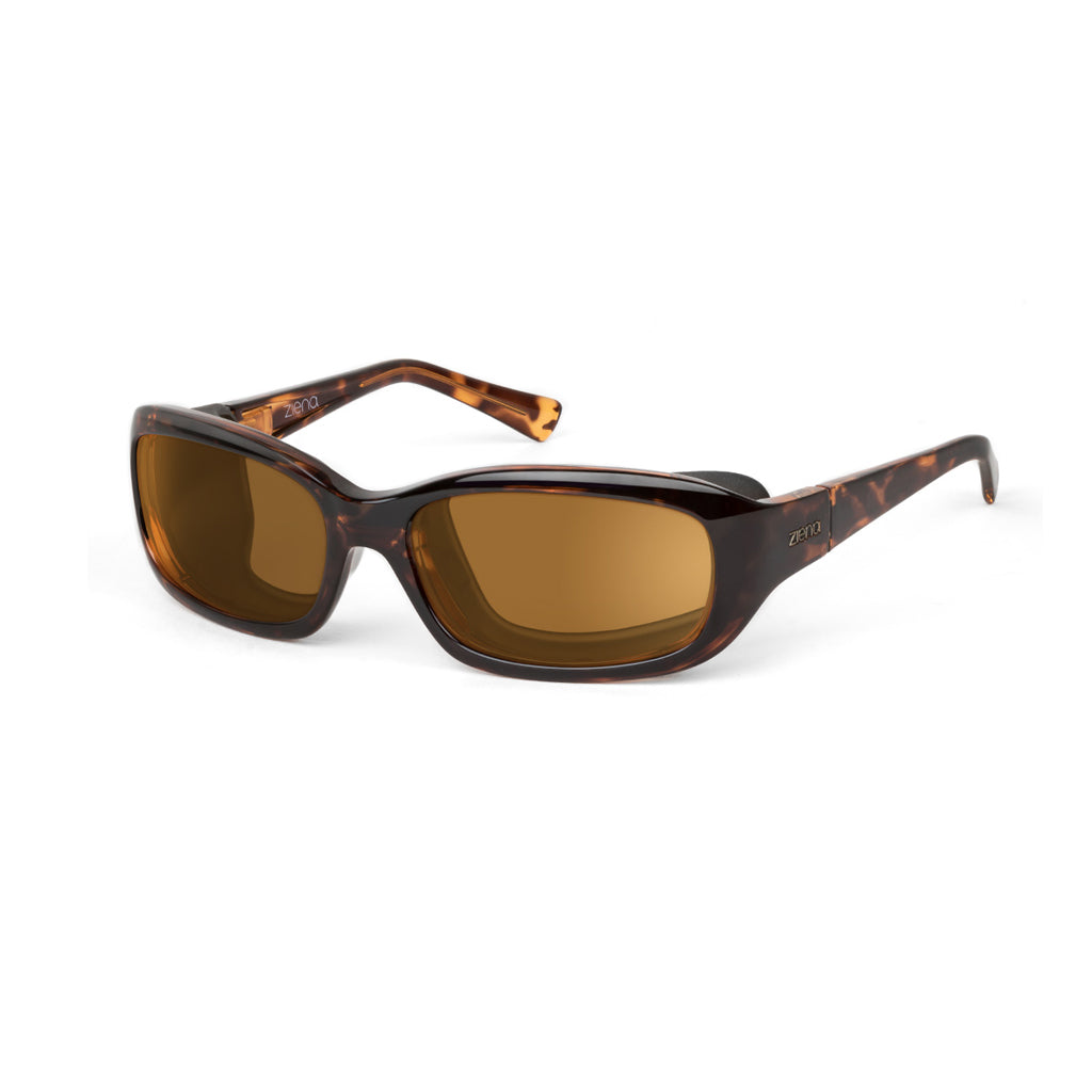 Ziena Verona in Tortoise Frame with Black Eyecup and Copper Lens profile view