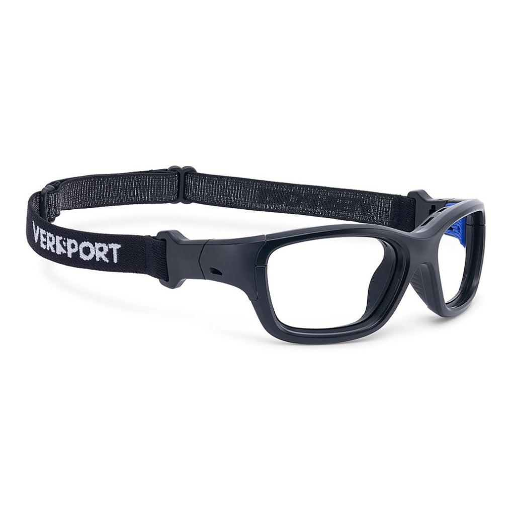 Versport Ares Matte Black Blue with strap angled view