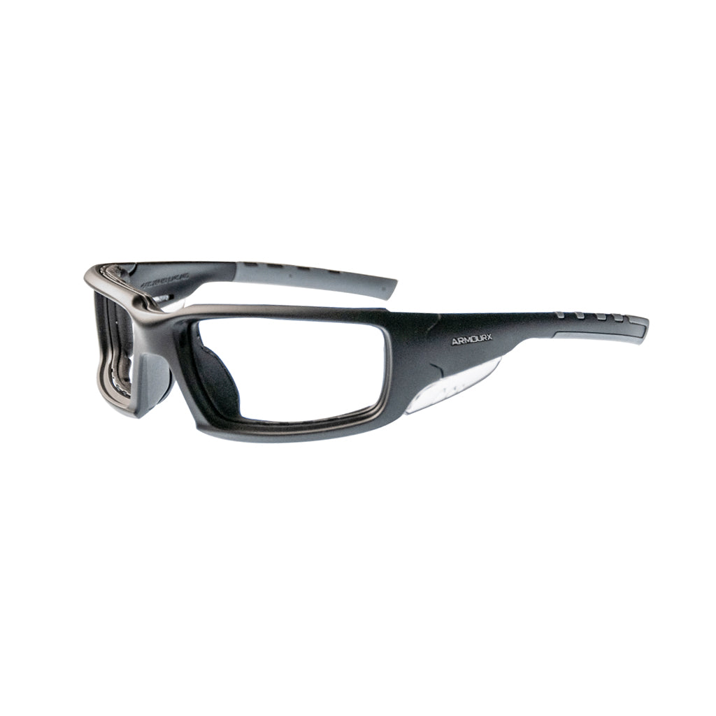 ArmouRx Safety Glasses Model 6016 in Black Grey angled view