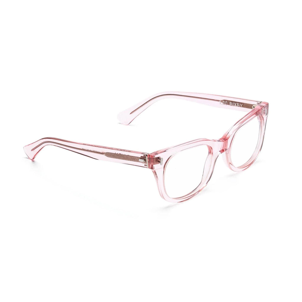 Caddis Bixby Reading Glasses in Clear Pink angled view